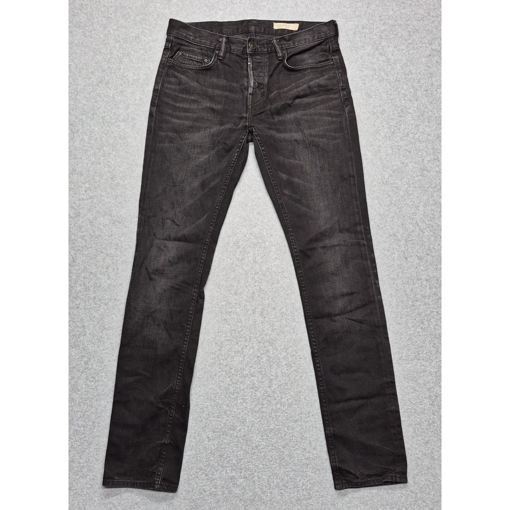 AllSaints Jeans Mens 30x32 Black Pistol Slim Skinny Button Fly Grunge Denim
